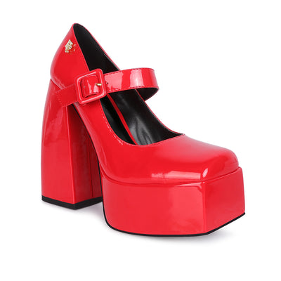 high platform heel mary jane sandals#color_red