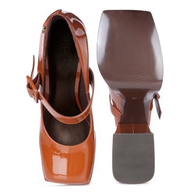 high platform heel mary jane sandals#color_tan
