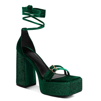 high platform diamante lace up sandals#color_green