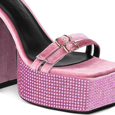 high platform diamante lace up sandals#color_pink