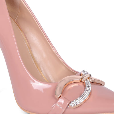 buckle embellished stiletto pump shoes#color_blush