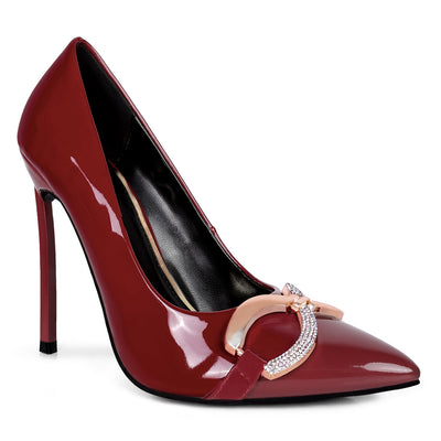 buckle embellished stiletto pump shoes#color_burgundy
