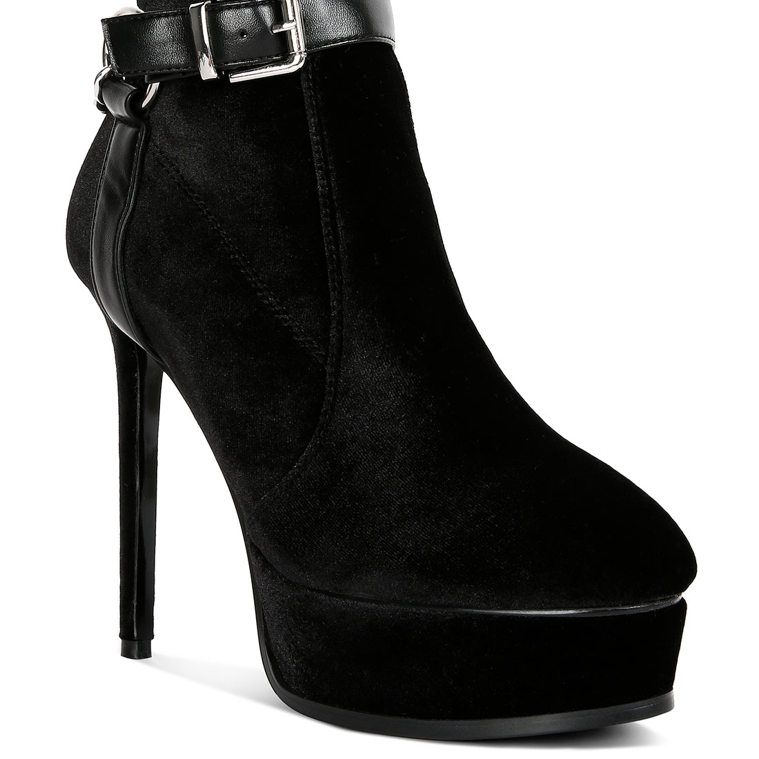 high platform velvet ankle boots#color_black