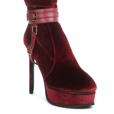 high platform heeled long boots#color_burgundy