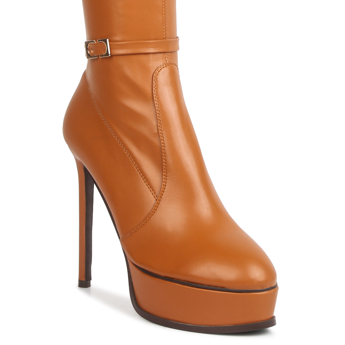 patent stiletto heeled long boots#color_tan