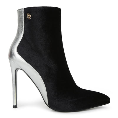 metallic highlight high heeled ankle boots#color_black