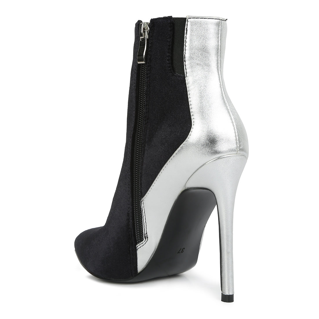 metallic highlight high heeled ankle boots#color_black
