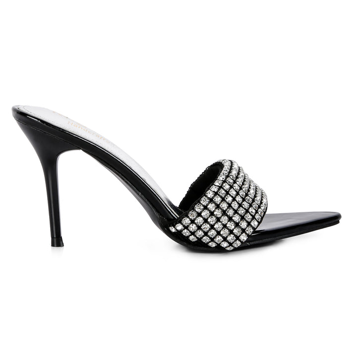 Diamante Strap Pointed Heel Sandals In Black