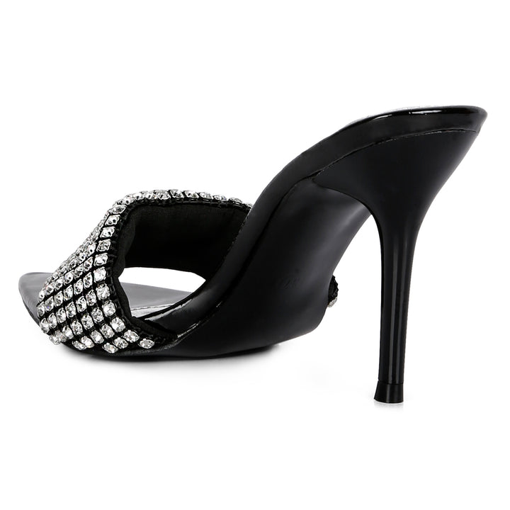 Diamante Strap Pointed Heel Sandals In Black