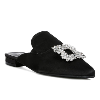 Diamante Jewel Mules In Black