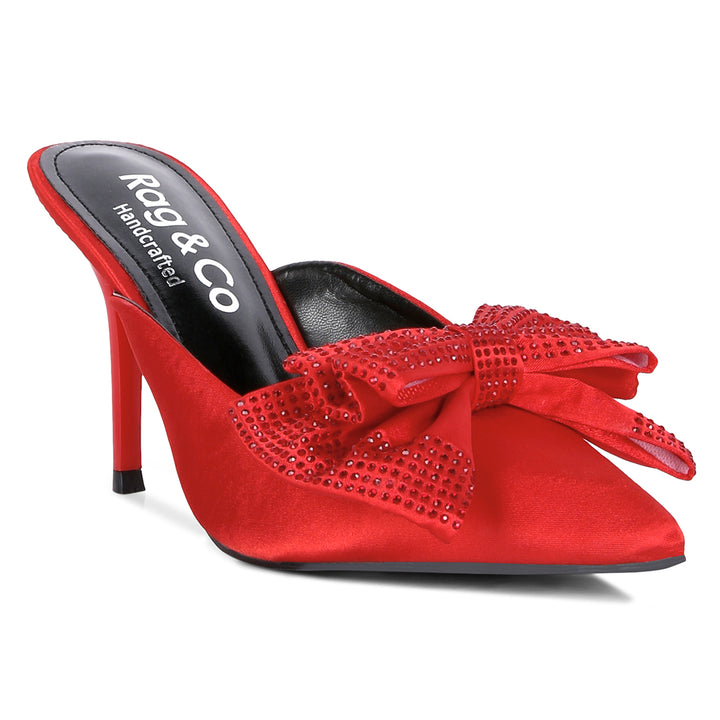 Red Diamante Bow Heeled Mules