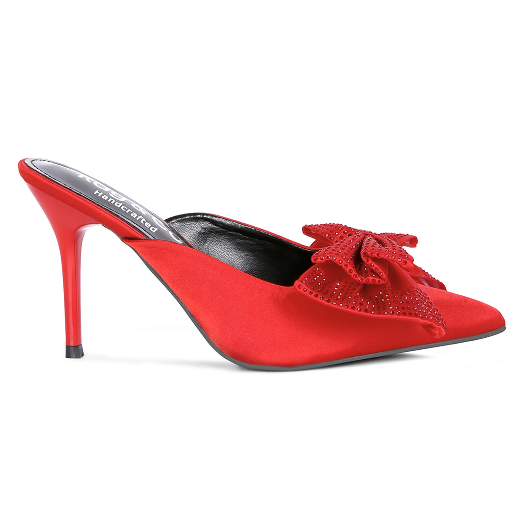 Red Diamante Bow Heeled Mules