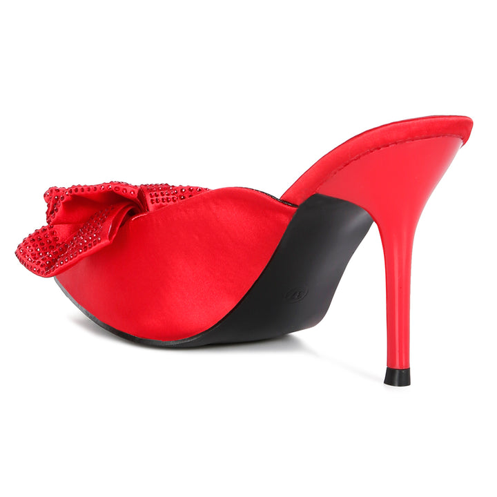 Red Diamante Bow Heeled Mules