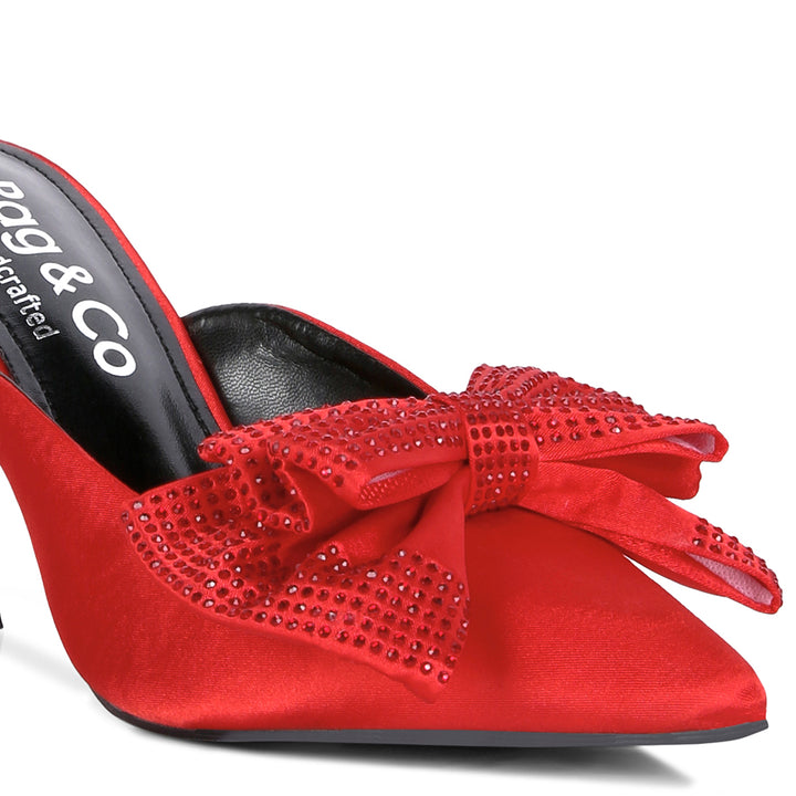 Red Diamante Bow Heeled Mules