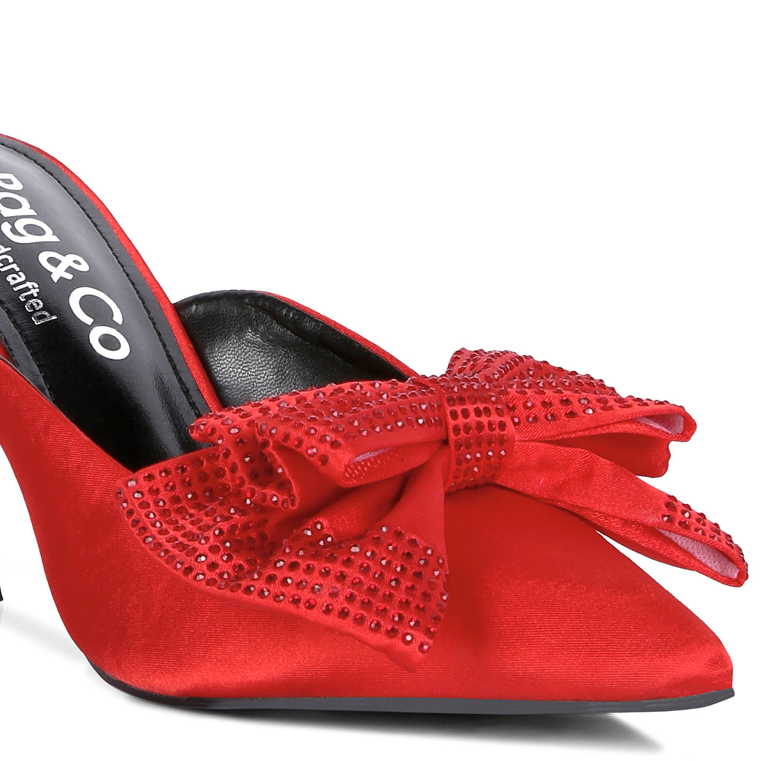 Red Diamante Bow Heeled Mules