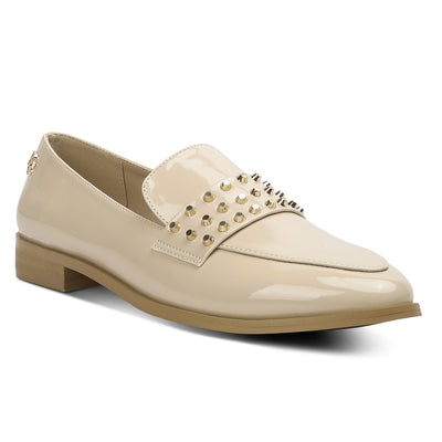 semicasual stud detail patent loafers#color_beige
