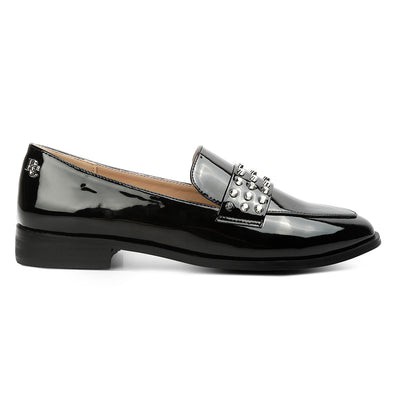 semicasual stud detail patent loafers#color_black