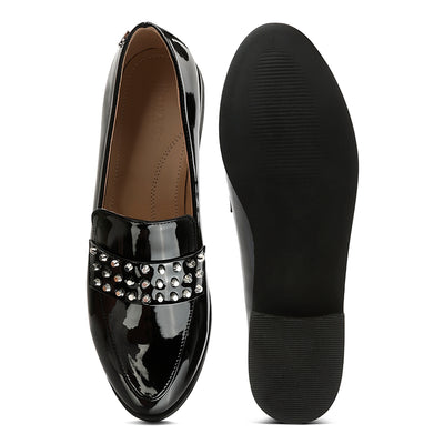 semicasual stud detail patent loafers#color_black