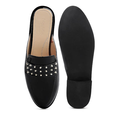 patent studded flat mules#color_black