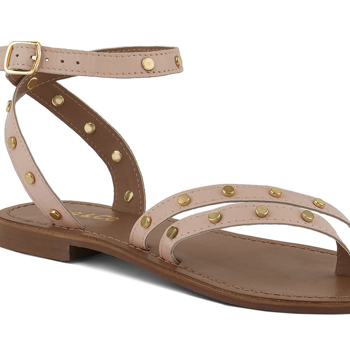 oprah studs embellished flat sandals#color_beige