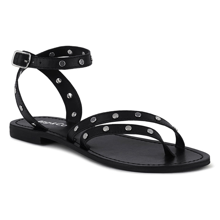 oprah studs embellished flat sandals#color_black