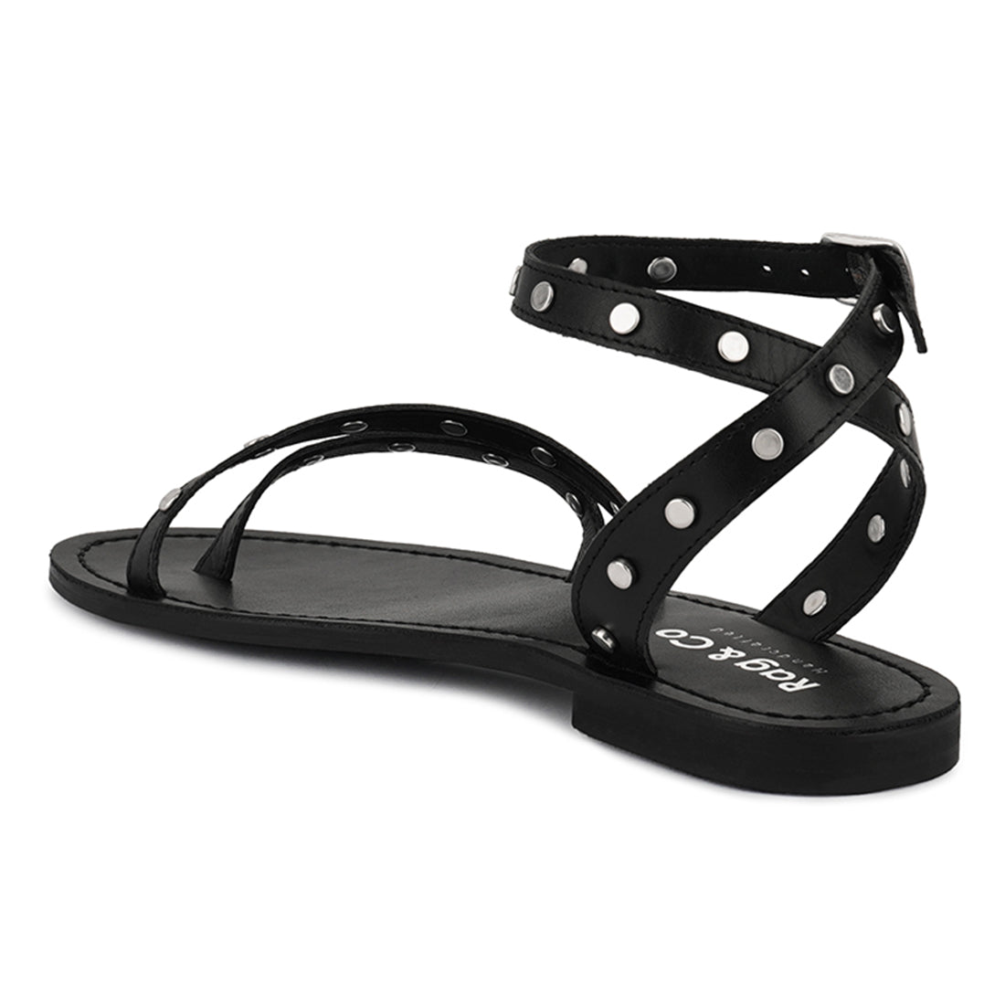 oprah studs embellished flat sandals#color_black
