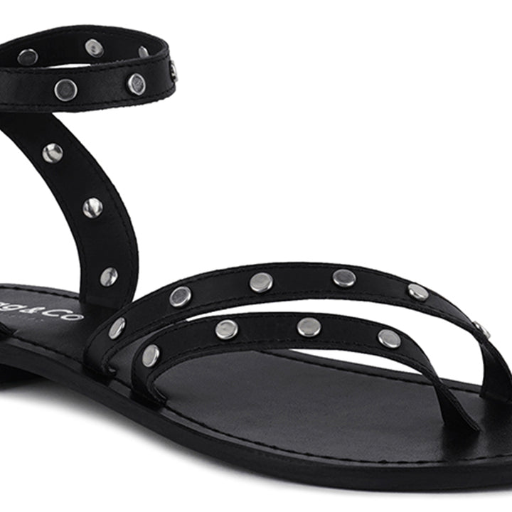 oprah studs embellished flat sandals#color_black