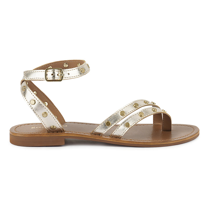 oprah studs embellished flat sandals#color_gold