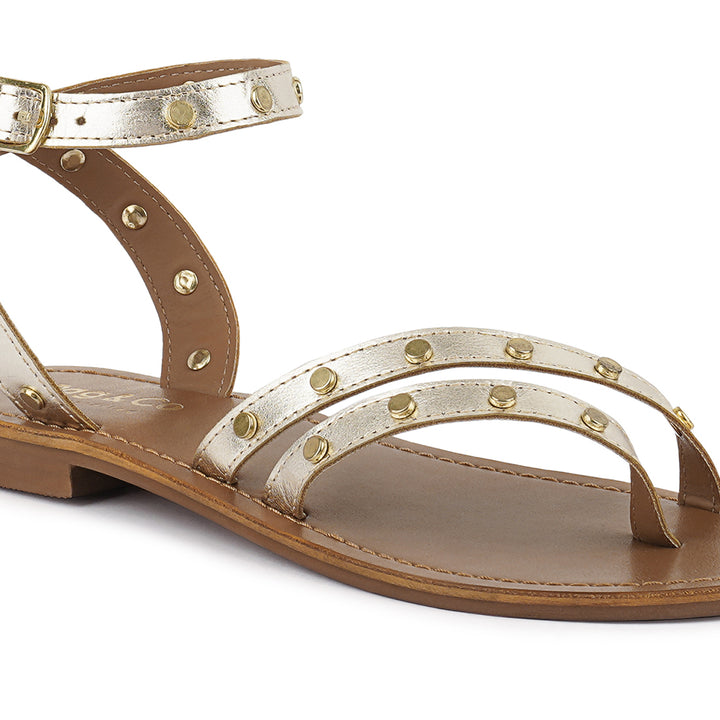 oprah studs embellished flat sandals#color_gold