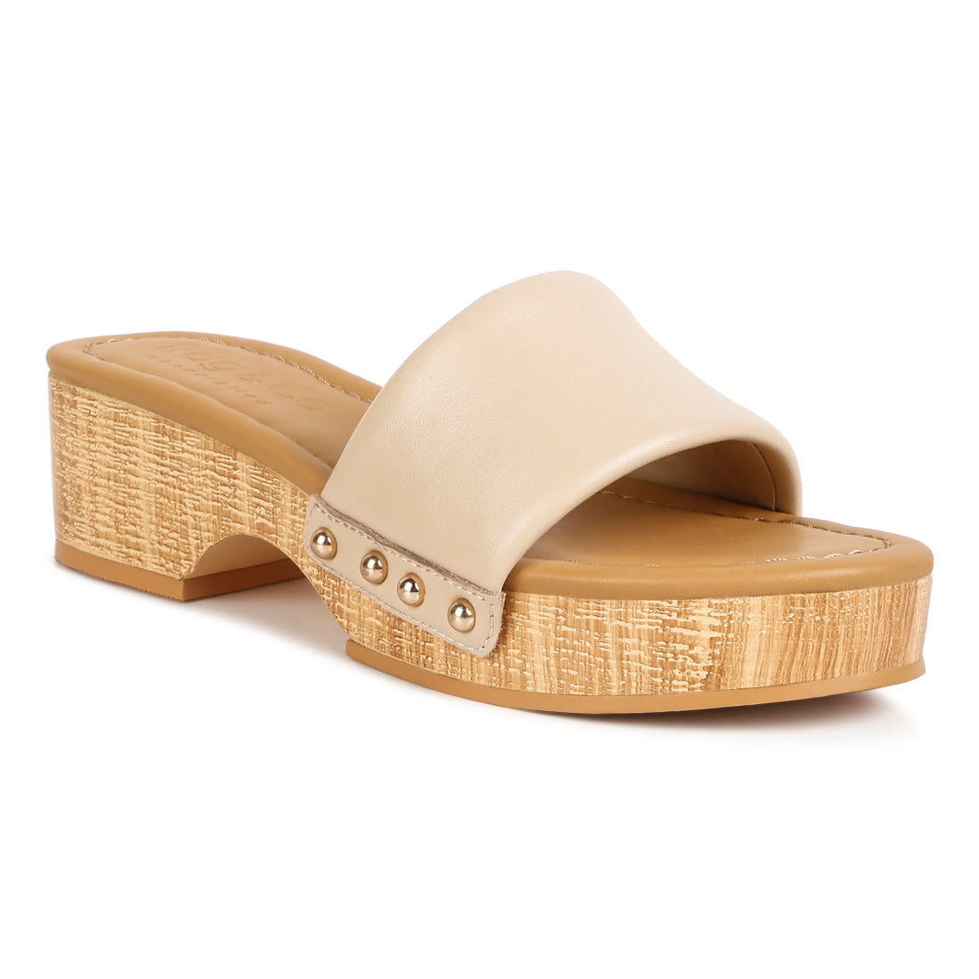 stud embellished wedge sandals#color_beige