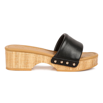 stud embellished wedge sandals#color_black
