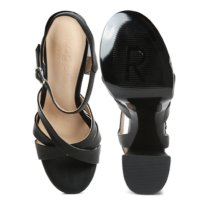 crosscross strap slim block heel sandals#color_black