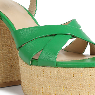 crosscross strap slim block heel sandals#color_green