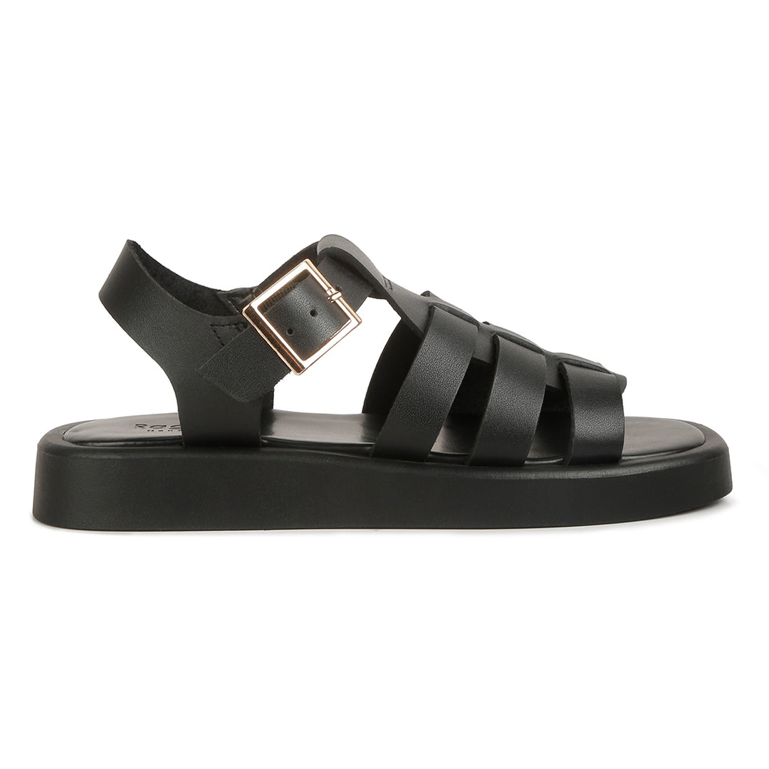 Black Genuine Leather Gladiator Flatform Sandals