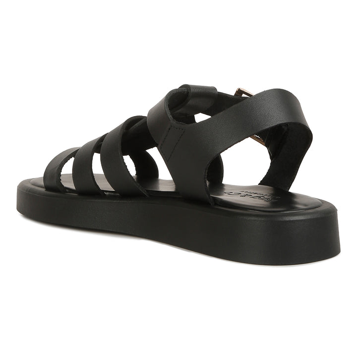 Black Genuine Leather Gladiator Flatform Sandals