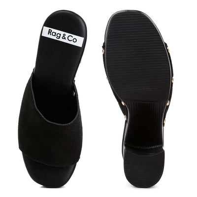 suede high block heel mules#color_black