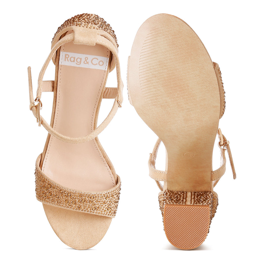 rhinestones embellished sandals#color_beige