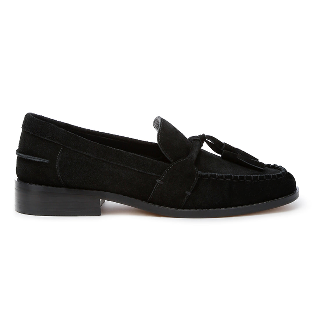 tassels detail suede loafers#color_black