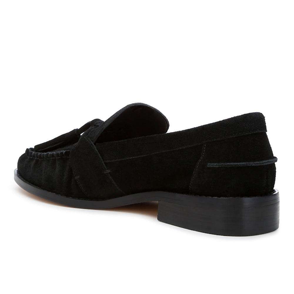 tassels detail suede loafers#color_black