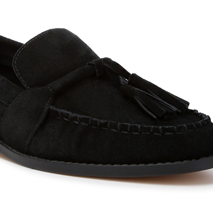 tassels detail suede loafers#color_black