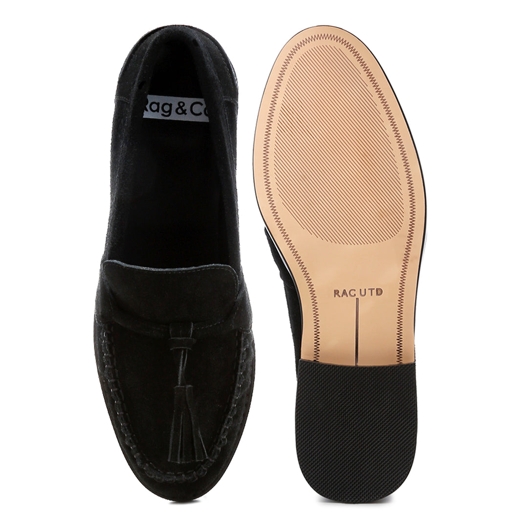 tassels detail suede loafers#color_black