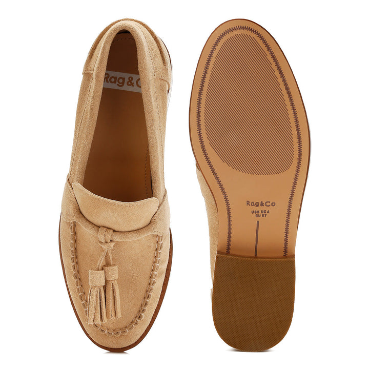 tassels detail suede loafers#color_beige