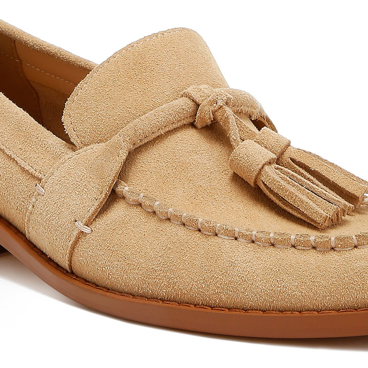 tassels detail suede loafers#color_beige