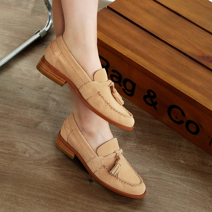 tassels detail suede loafers#color_beige