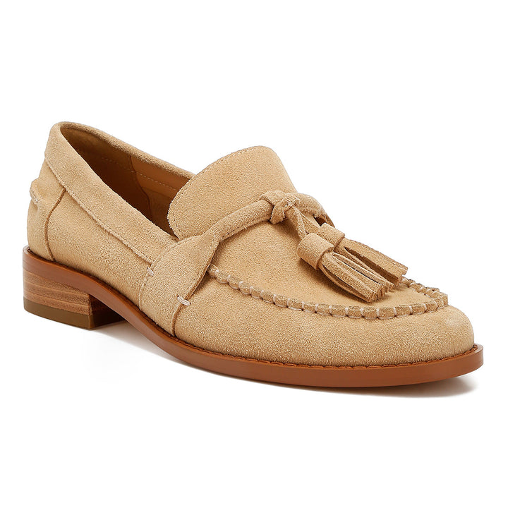 tassels detail suede loafers#color_beige