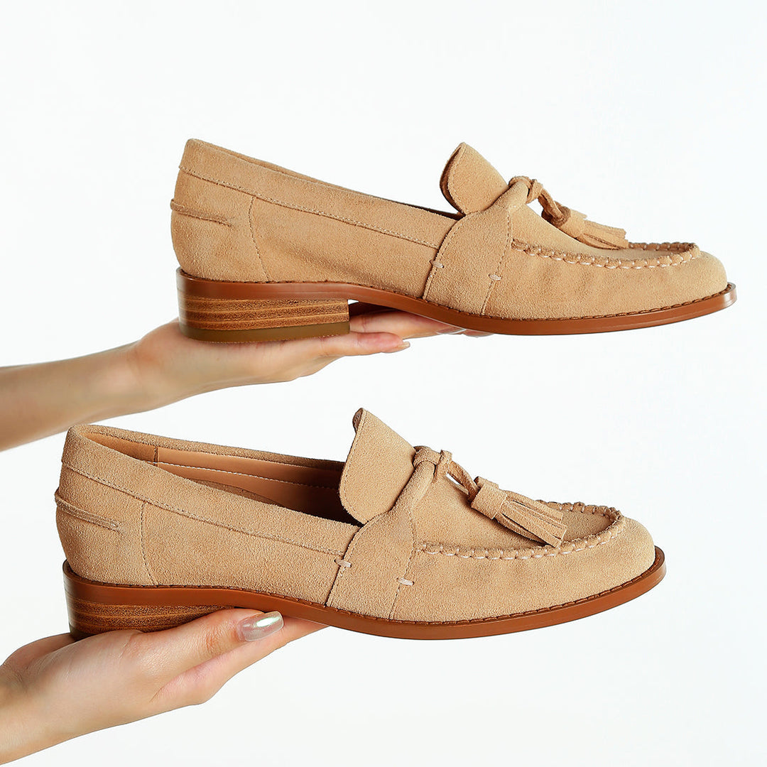 tassels detail suede loafers#color_beige