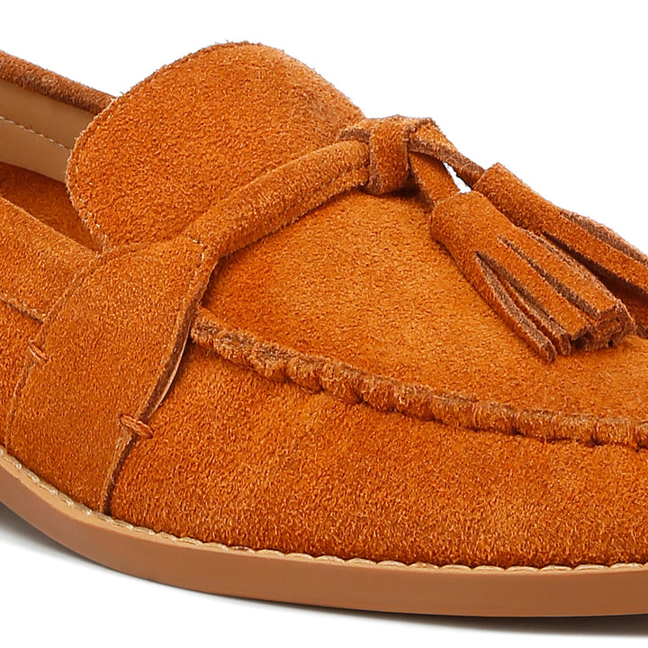 tassels detail suede loafers#color_tan