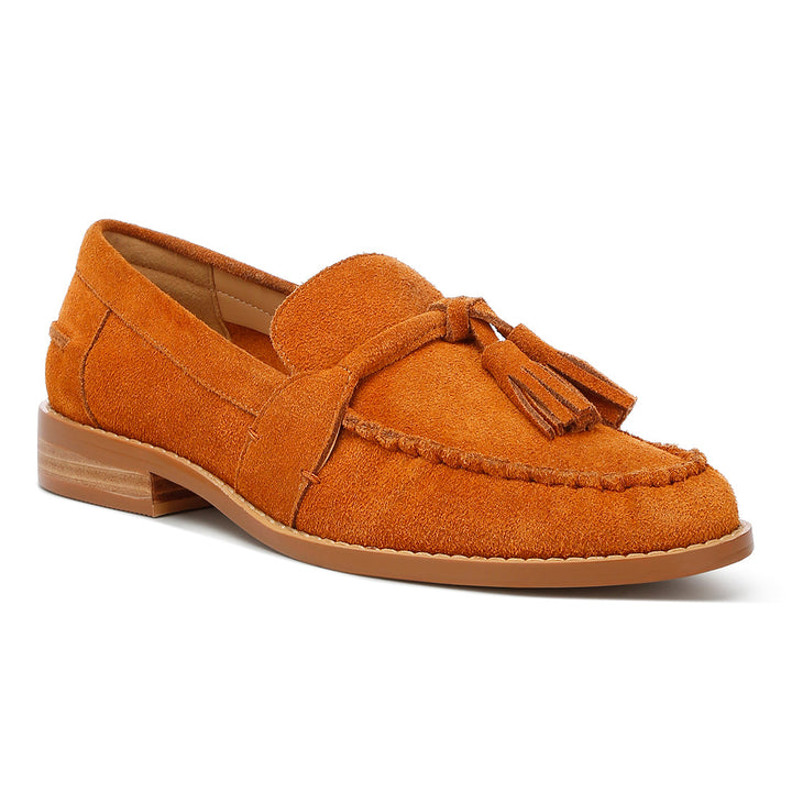 tassels detail suede loafers#color_tan