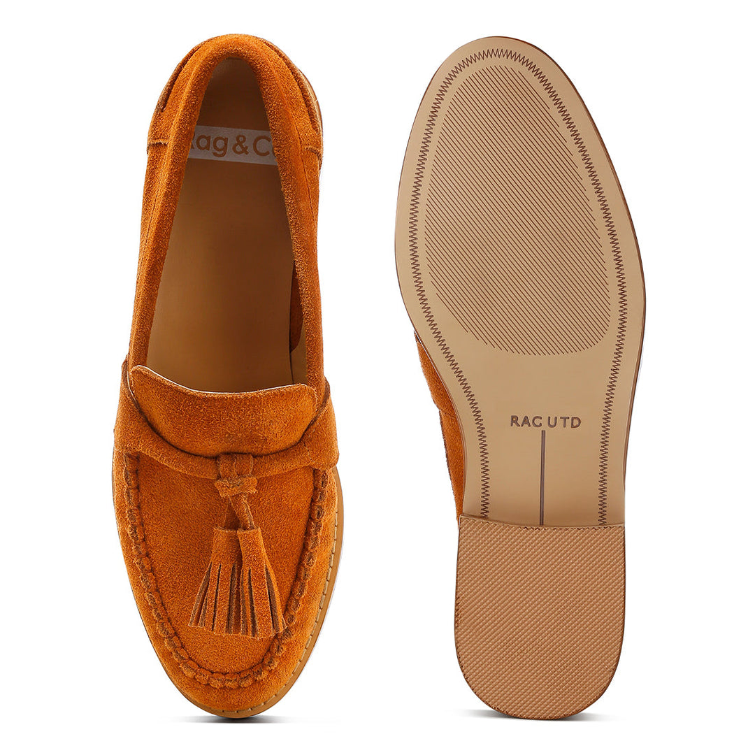 tassels detail suede loafers#color_tan