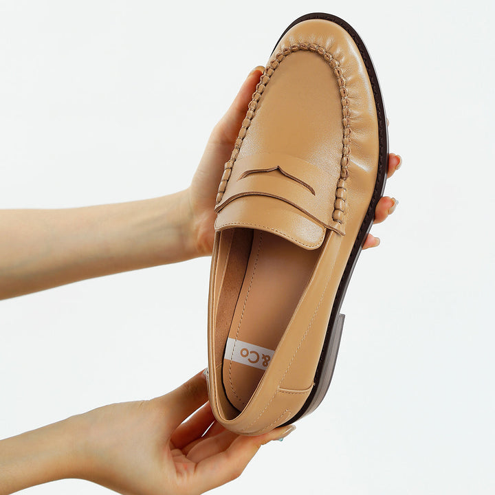 genuine leather loafers#color_beige